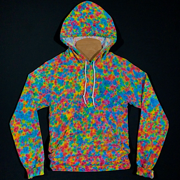 Size XS Rainbow Pebbles Splatter Pattern Pullover Hoodie