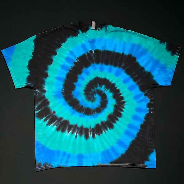 Black, Blue Teal Spiral Tie Dye T-Shirt