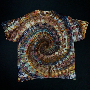 Another example of an actual, finished Earthy Neutral Ice Dyed Spiral T-Shirt design before shipping; to depict how much each made-to-order tie dye design may vary