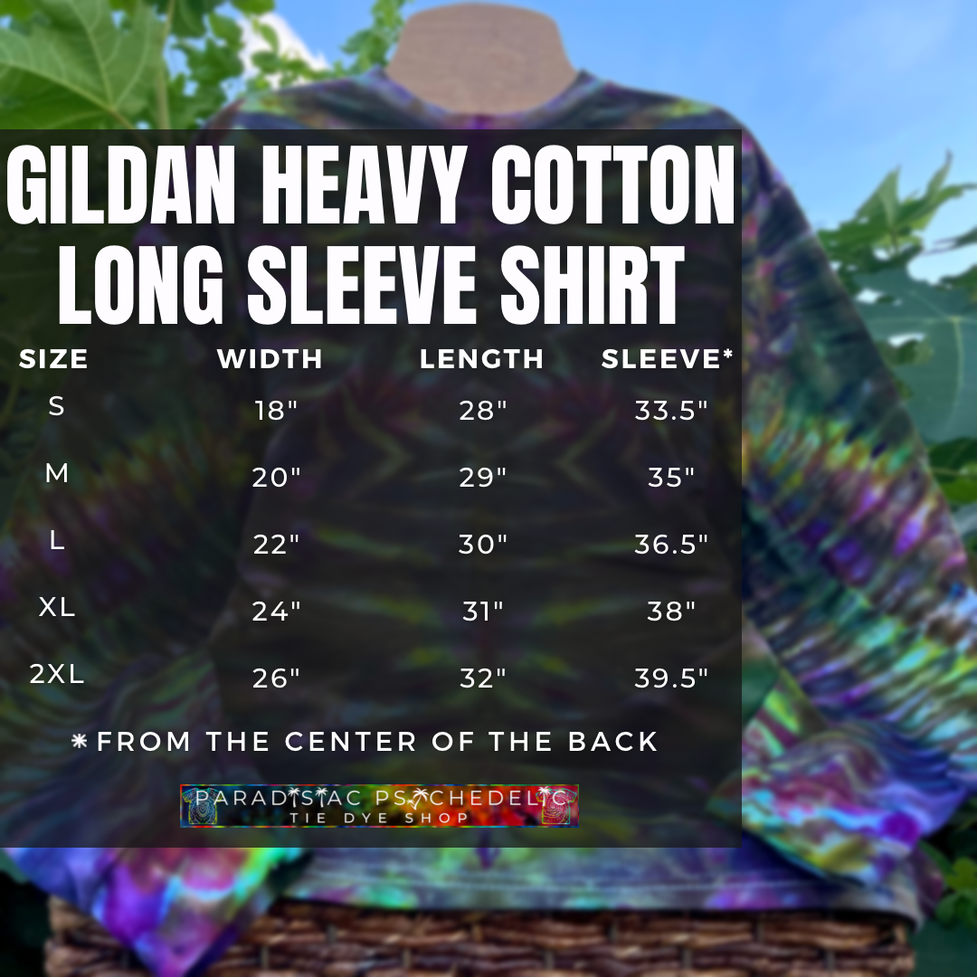 Gildan Heavy Cotton Long Sleeve Shirt Measurements for all available adult sizes