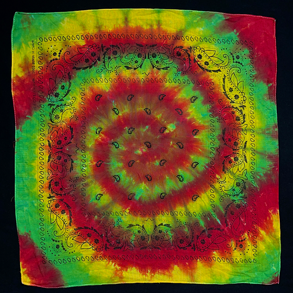 red yellow green tie dye shirt