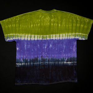 Size 2XL Green, Purple, Black Striped Gradient Tie Dye T-Shirt