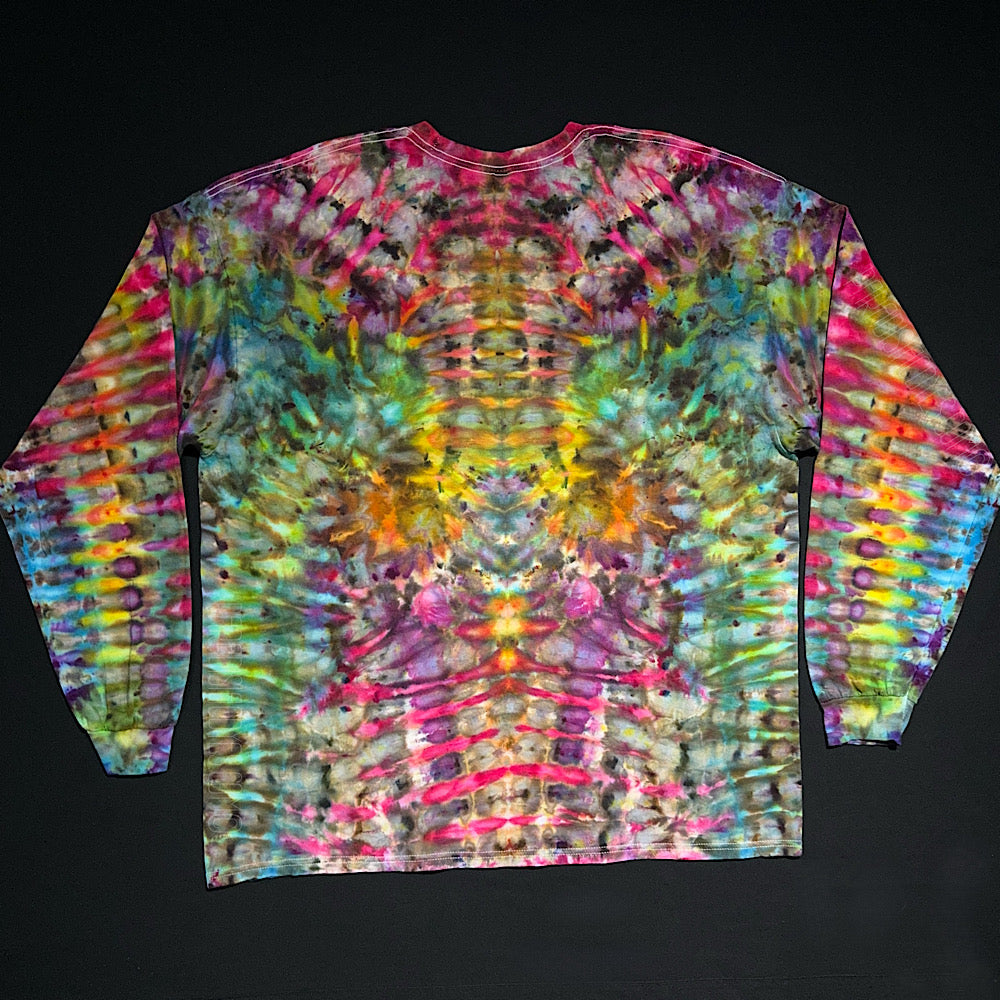2XL Abstract Rainbow Symmetry Long Sleeve Tie Dye Shirt