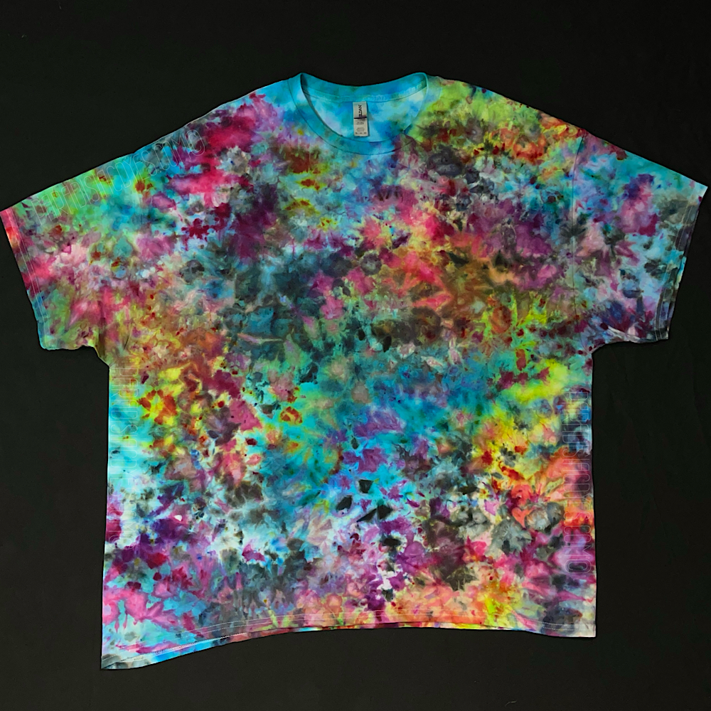 Size 3XL Blue-Rainbow Marbled Splatter T-Shirt