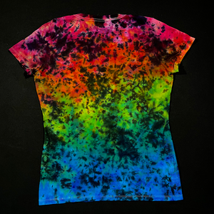 Women's Medium Midnight Marbled Rainbow V-Neck T-Shirt