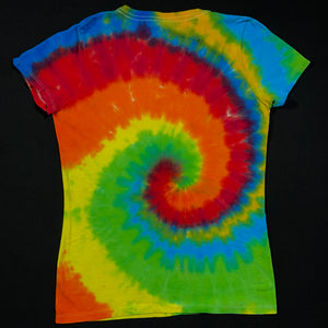 Women's Medium Carnival Rainbow Spiral V-Neck Tie Dye T-Shirt