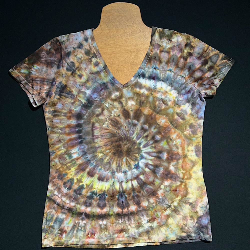 Women's XL Earthy Pebbles Ice Dye Spiral V-Neck