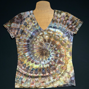 Women's XL Earthy Pebbles Ice Dye Spiral V-Neck