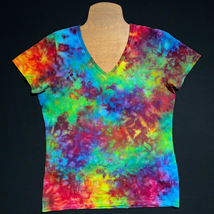 Women's XL Melted Marbled Rainbow V-Neck