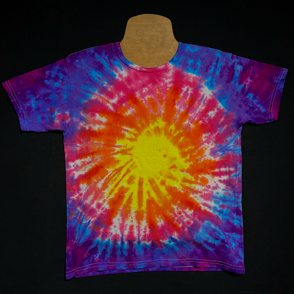 Purple Sunset Sunburst Tie Dye T Shirt Paradisiac Psychedelic Tie Dye sunburst-iced-dye-tie-dye-yellows-maroon-pinks-browns-etsy