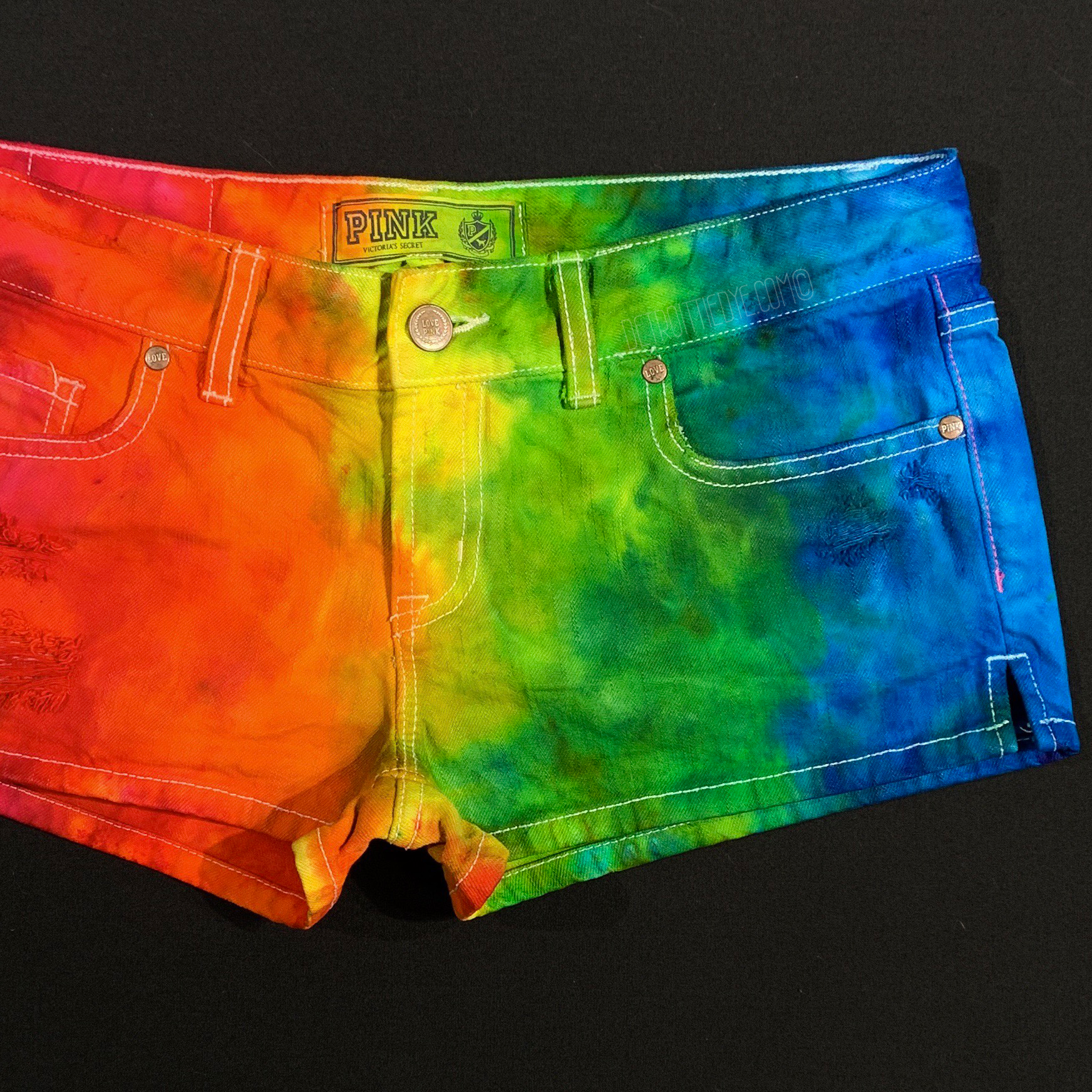 Size 4 Rainbow Ice Dye Denim Shorts  PARADISIAC DYES © - Paradisiac  Psychedelic Tie Dye Shop