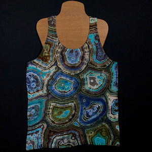 Size Adult Medium Tie Dye Tank Top Featuring a Cool, Refreshing Blend of Blue and Gray Shades in a Mesmerizing Agate Geode Reminiscent Tie Dye Design. 