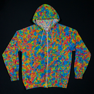【KIXI】★(UNISEX) Tie Dye Hooded Zip Up Size XL Rainbow Splatter Pattern Zip-Up Hoodie - Paradisiac