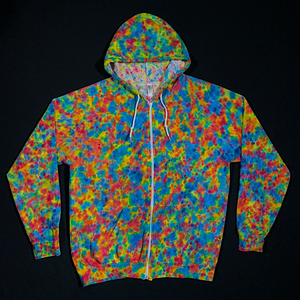 Size XL Rainbow Splatter Pattern Zip-Up Hoodie