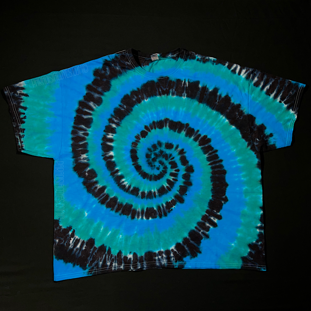 Blue, Black & Teal Spiral Tie Dye T-Shirt