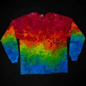 An example of what each custom handmade to order rainbow splatter ice dye gradient long sleeve shirt will look like