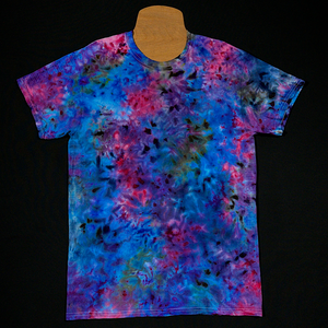 Another example of the variance in color and pattern of a finished, custom-made-to-order cloud 9 ice dye shirt 