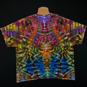 Back side of a size XXXL psychedelic mindscape rainbow ice dye design on a Gildan Ultra Cotton T-Shirt