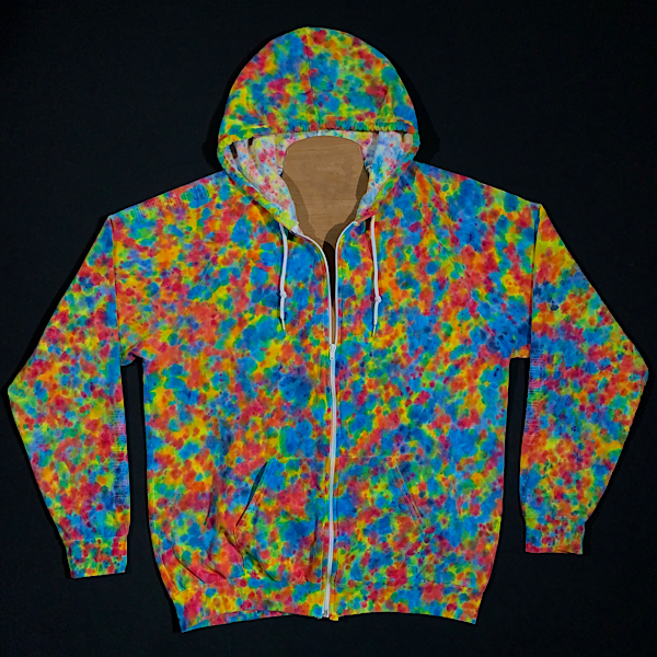 Size XL Rainbow Splatter Pattern Zip-Up Hoodie