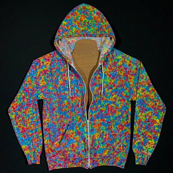 Size Medium Rainbow Pebbles Splatter Pattern Zip-Up Hoodie