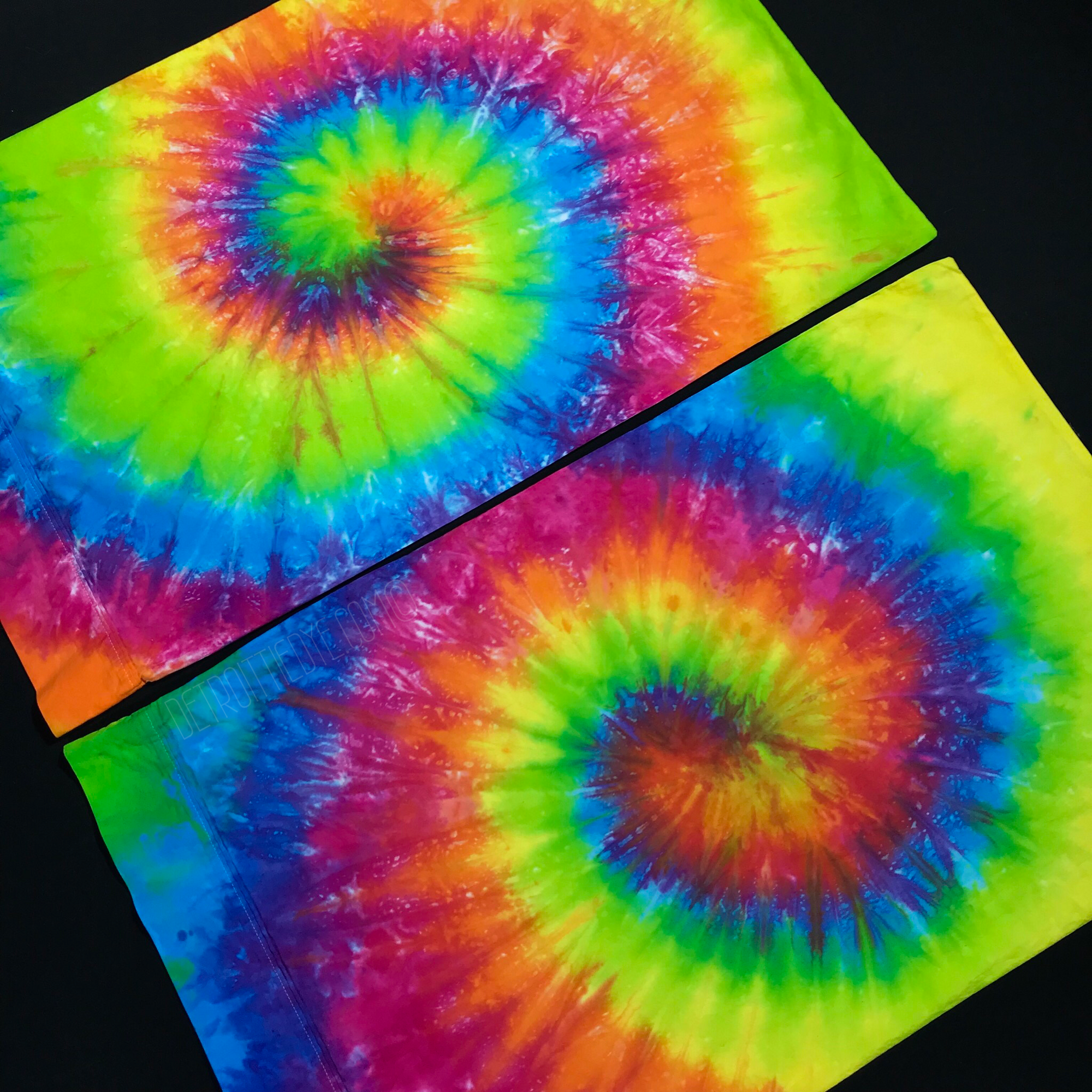 Set of two neon rainbow spiral tie dye pillowcases, hand-dyed to order in standard/queen or king size 