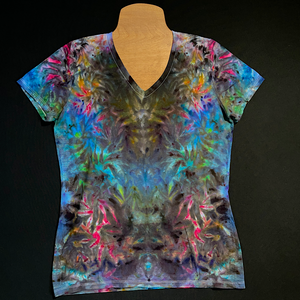 Ladies' Large Psychedelic Mindscape V-Neck Ice Dye T-Shirt