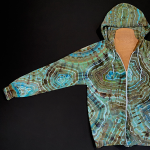 The front right side sleeve fully extended, to showcase the entirety of the unique geode design 